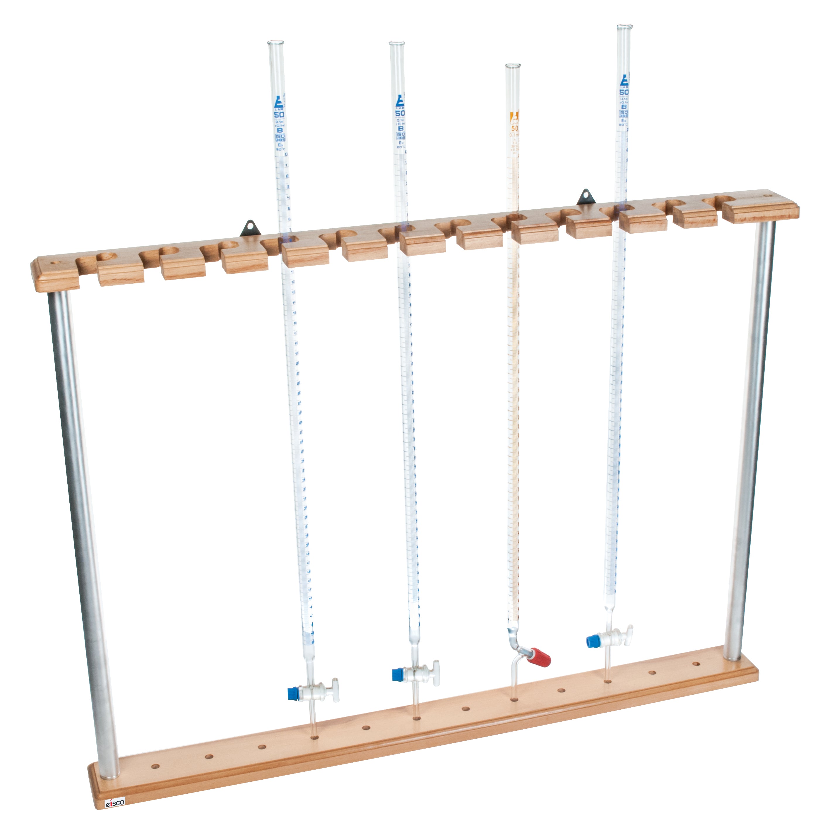 Burette rack, vertical ,wall mounted, accepts 12 burettes upto 50ml capacity & up to 2 cm dia. - eiscoindustrial