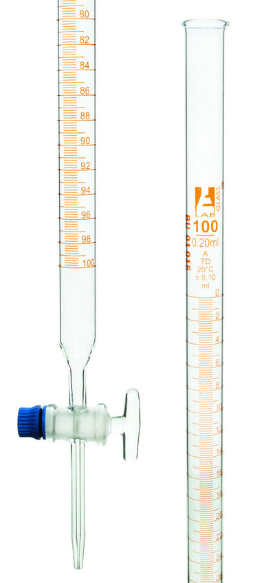 Burettes - Amber Printed - Glass Key Capacity 25ml Sub. Div.0.10ml Tolerance ± 0.05ml, class-A. - eiscoindustrial