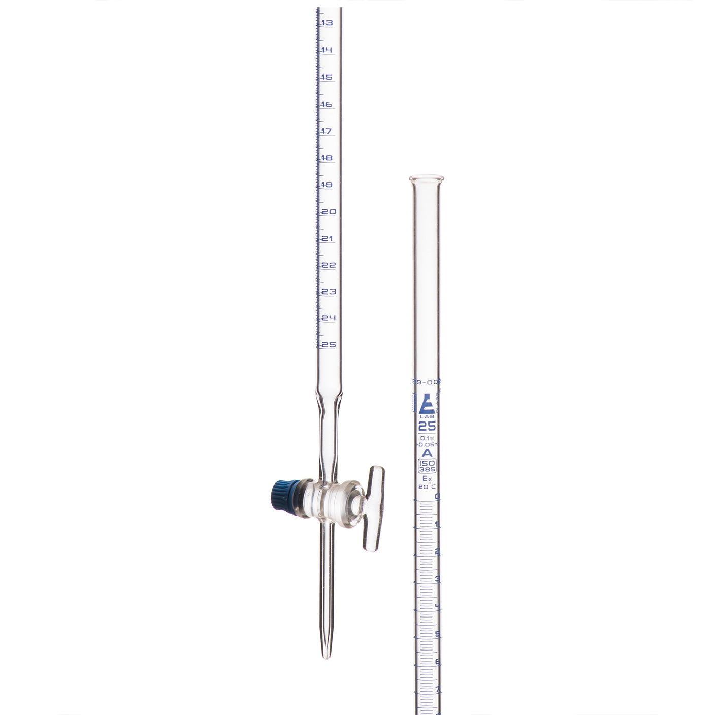 Burettes - Glass with Glass key stopcork, class-AS,capacity 100ml, Sub. Div. 0.20ml Tolerance ± 0.10ml, White Graduation - eiscoindustrial