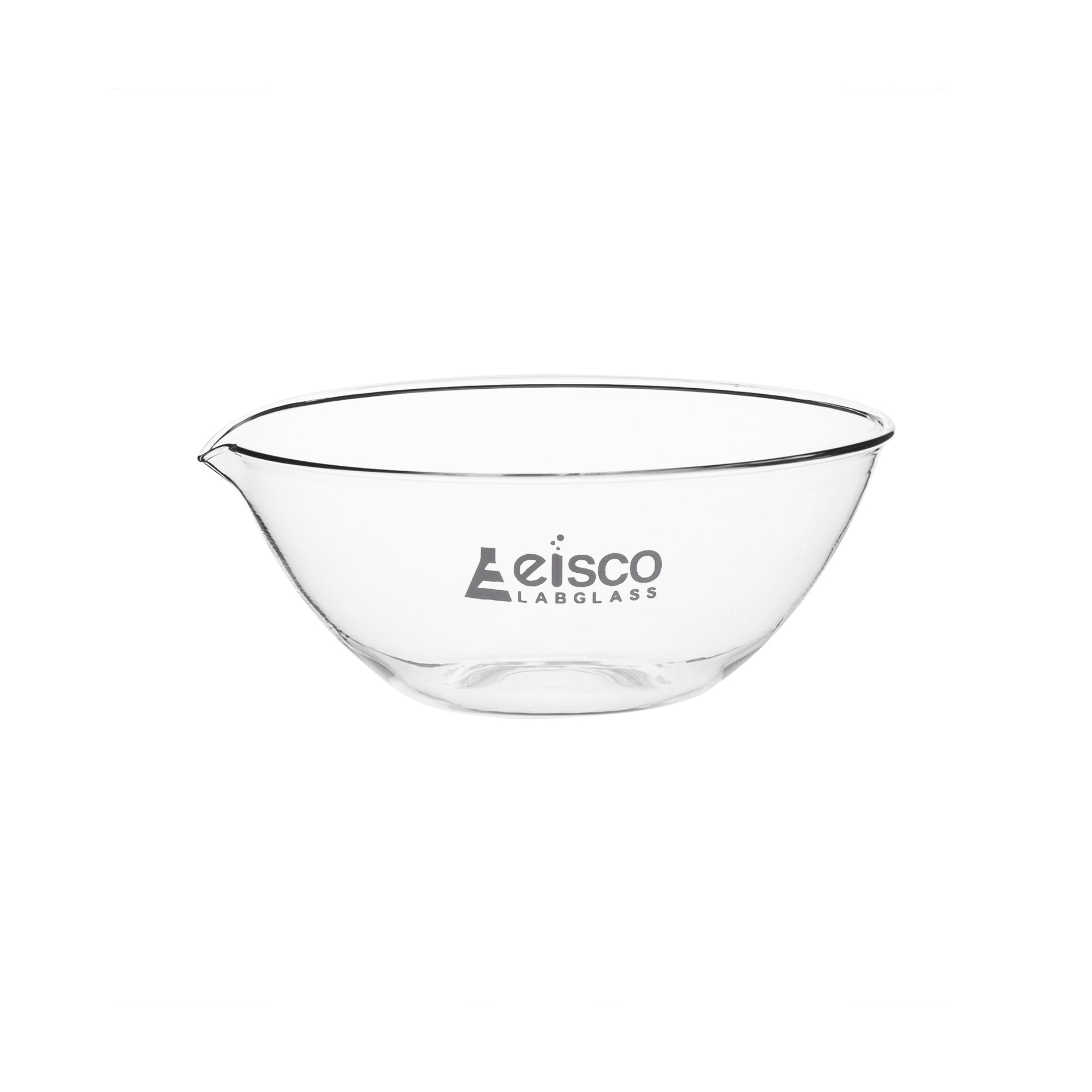 Basin Evaporating, outer dia 131mm, borosilicate glass, flat bottom with spout - eiscoindustrial