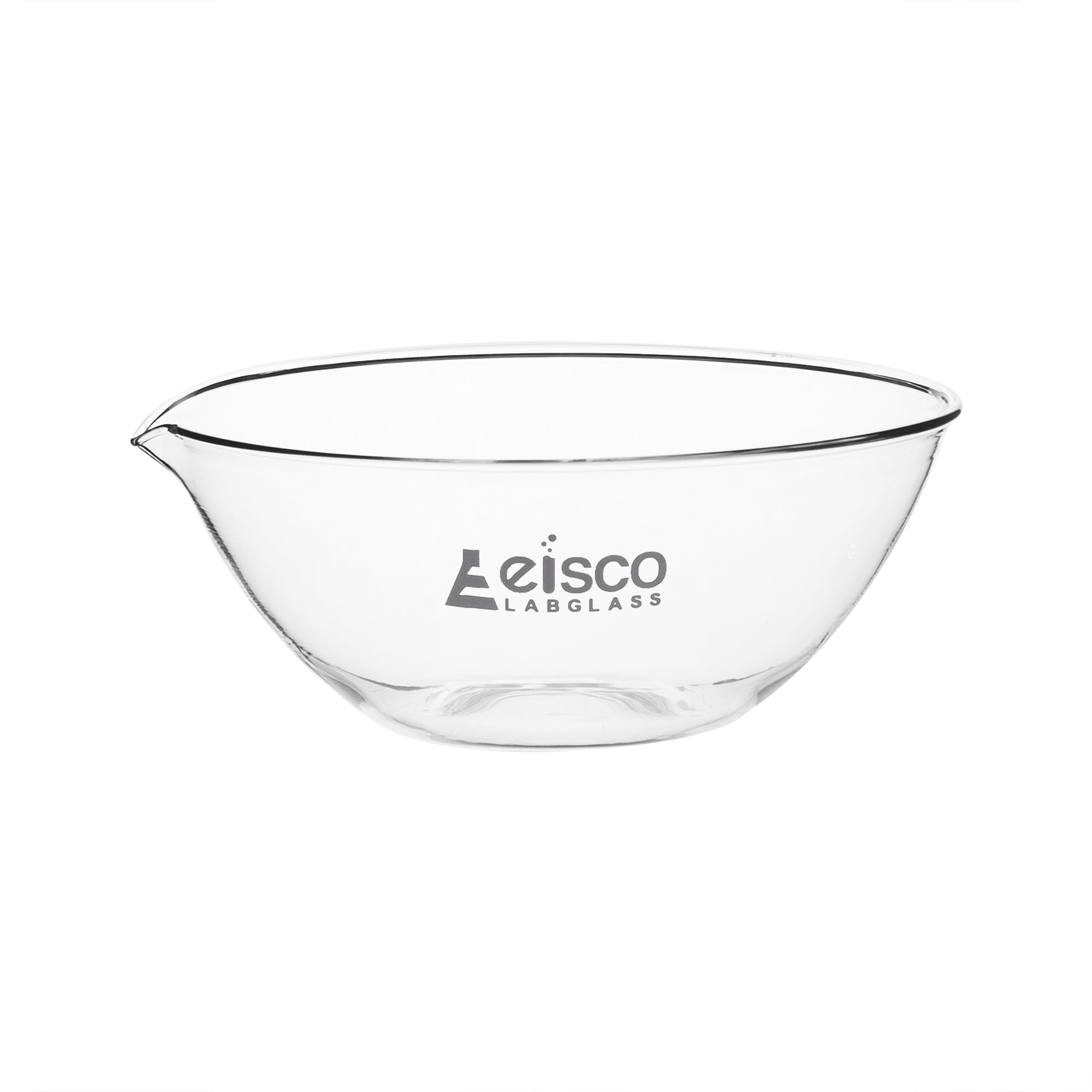 Basin Evaporating, outer dia 150mm, borosilicate glass, flat bottom with spout - eiscoindustrial