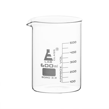 Beaker Low form, with spout made of borosilicate glass, graduated, 600ml. - eiscoindustrial