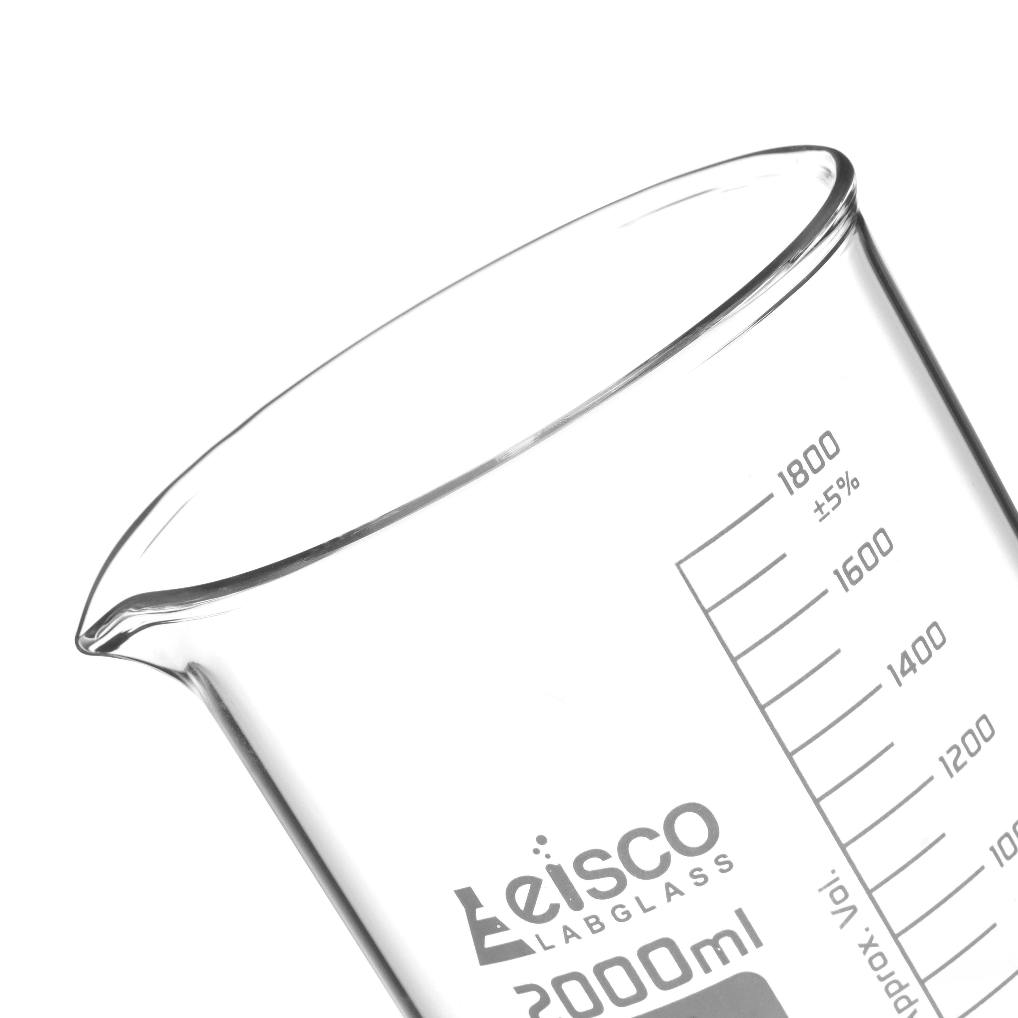 Beaker Low form, with spout made of borosilicate glass, graduated 2000 ml ISI