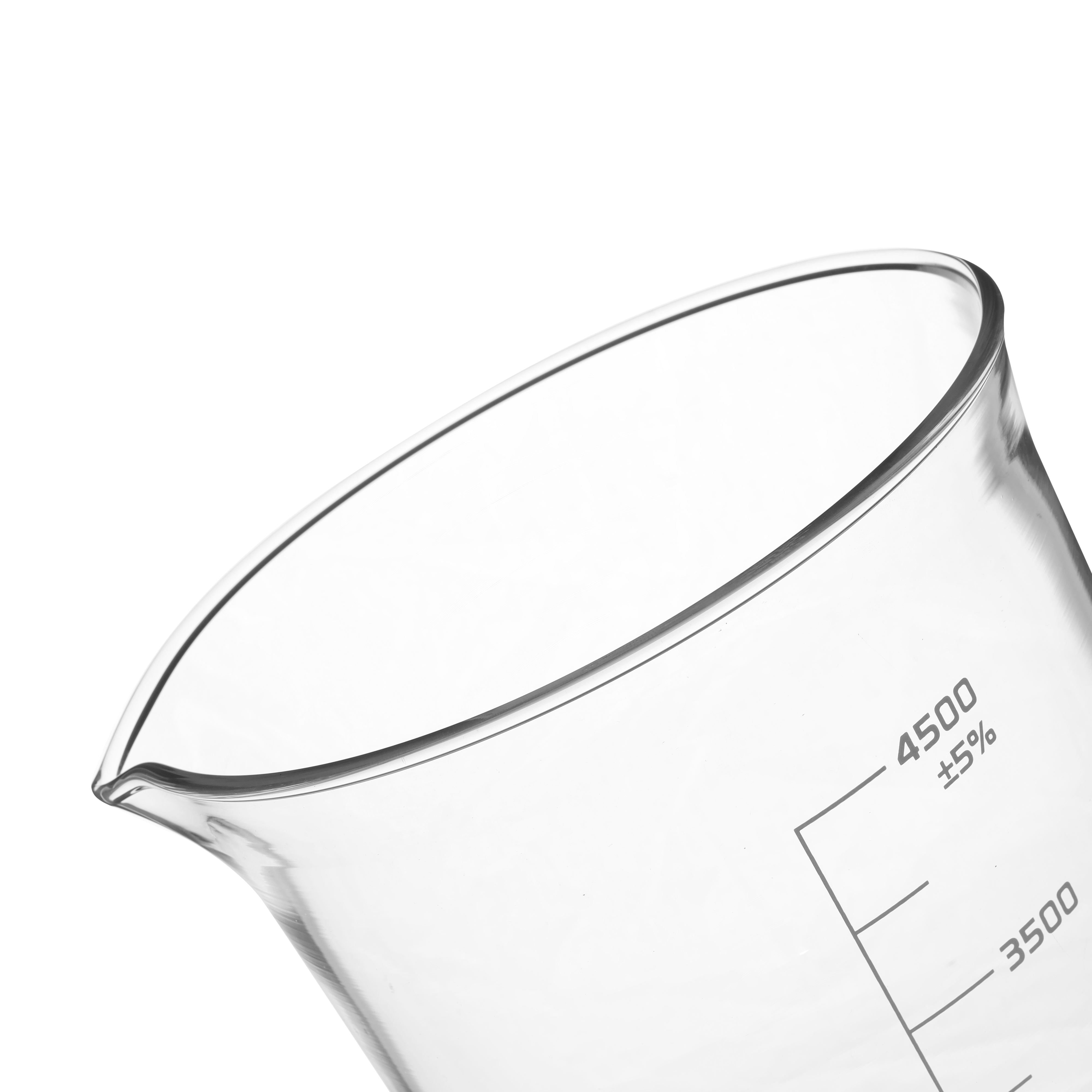 Beaker Low form, with spout made of borosilicate glass, graduated 5000 ml ISI