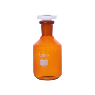 Bottle Reagent, Amber colour, narrow mouth with acid proof polypropylene stopper 60ml., socket size 14/23 - eiscoindustrial