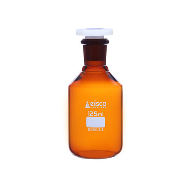 Bottle Reagent, Amber colour, narrow mouth with acid proof polypropylene stopper , socket size 19/26 125 ML - eiscoindustrial