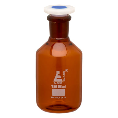 Bottle Reagent, Amber colour, narrow mouth with acid proof polypropylene stopper , socket size 14/23 100 ML - eiscoindustrial