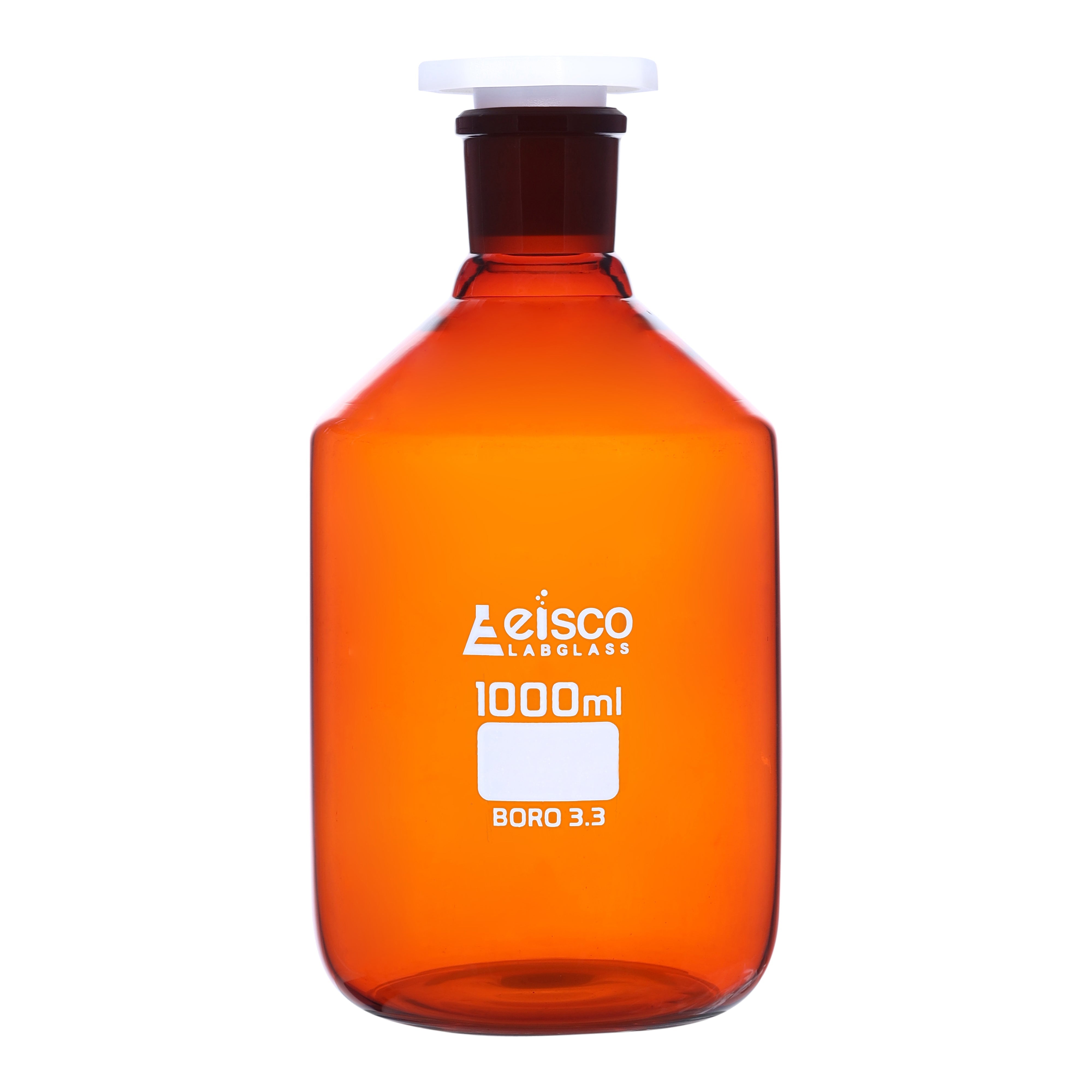 Bottle Reagent, Amber colour, narrow mouth with acid proof polypropylene stopper , socket size 29/32 1000 ML - eiscoindustrial