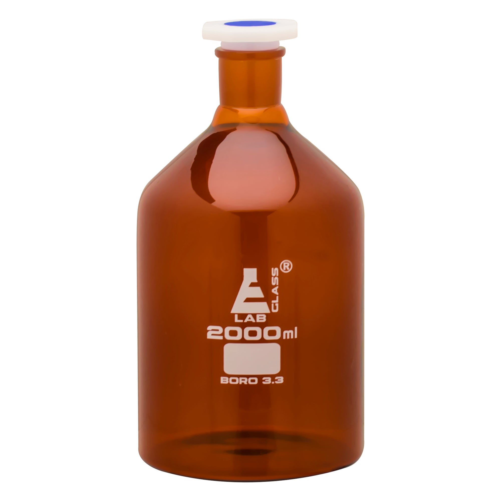 Bottle Reagent, Amber colour, narrow mouth with acid proof polypropylene stopper 2000ml., socket size 34/35 - eiscoindustrial