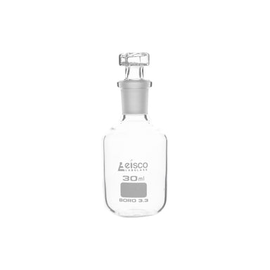 Bottle Reagent, made of borosilicate glass, narrow mouth with interchangeable hexagonal glass hollow stopper 30ml., socket size 14/23 - eiscoindustrial