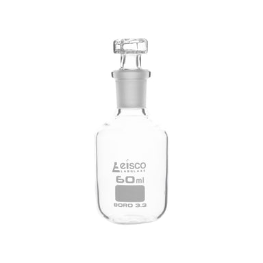 Bottle Reagent, made of borosilicate glass, narrow mouth with interchangeable hexagonal glass hollow stopper 60ml., socket size 14/23 - eiscoindustrial