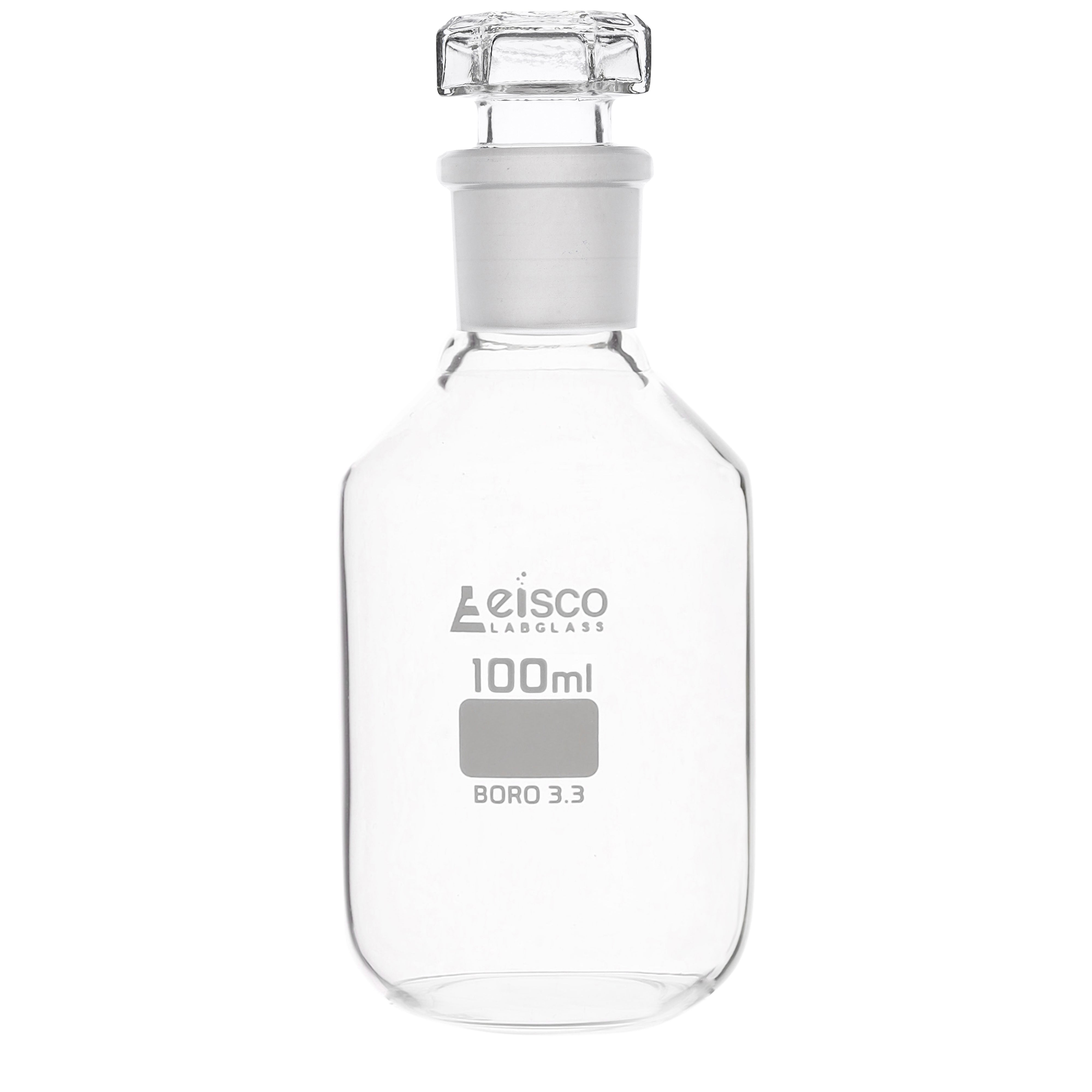 Bottle Reagent, made of borosilicate glass, narrow mouth with interchangeable hexagonal glass hollow stopper , socket size 19/2 125 ML - eiscoindustrial