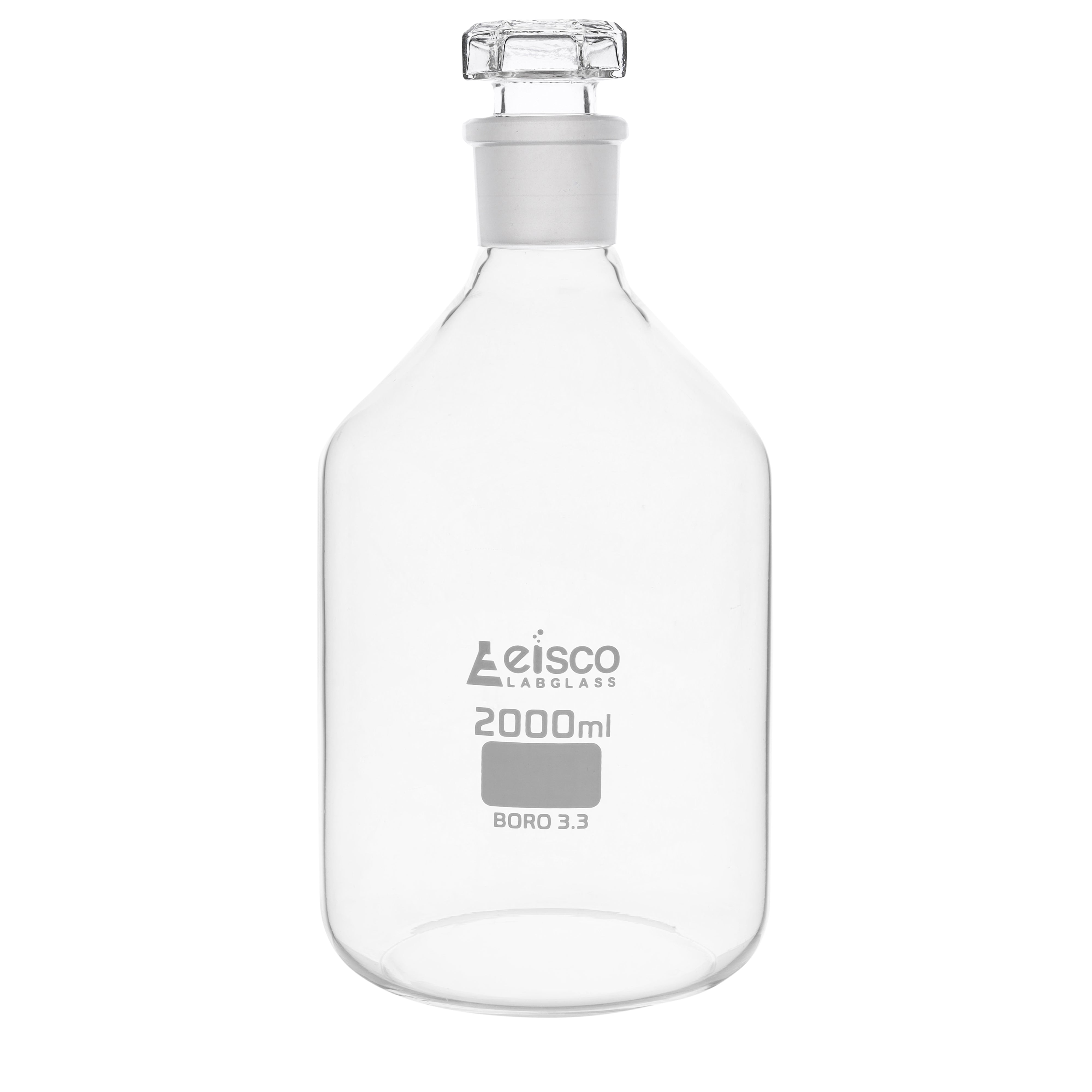 Bottle Reagent, made of borosilicate glass, narrow mouth with interchangeable hexagonal glass hollow stopper , socket size 29/32 2000 ML - eiscoindustrial