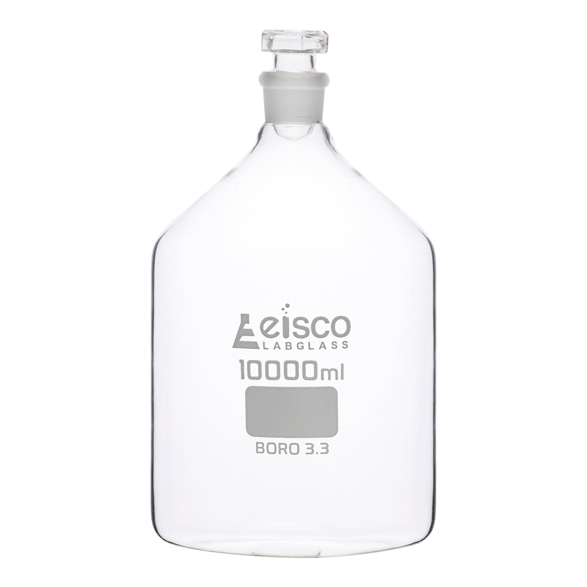 Bottle Reagent, made of borosilicate glass, narrow mouth with interchangeable hexagonal glass hollow stopper 10,000ml., socket size 55/44 - eiscoindustrial