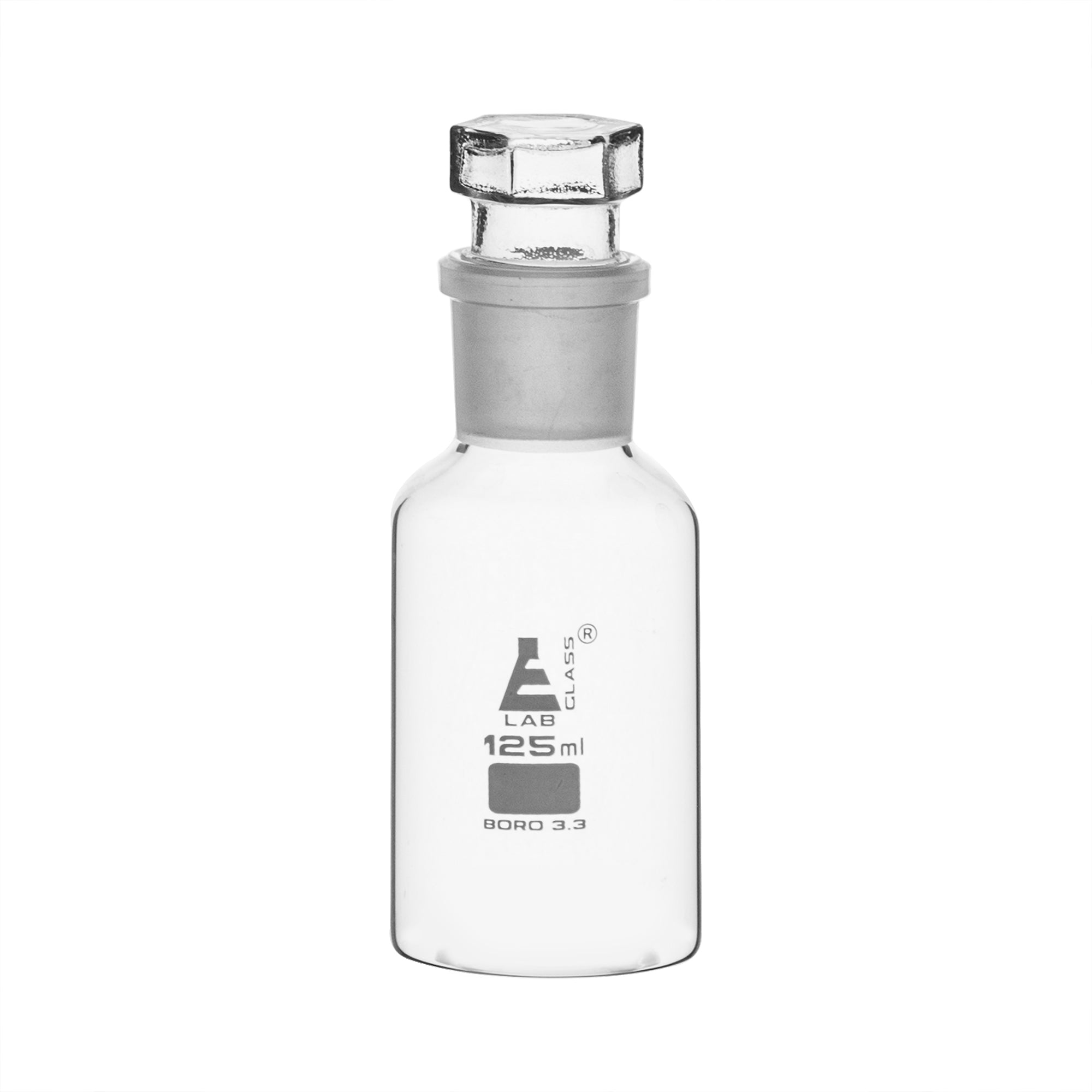 Bottle Reagent, borosilicate glass, wide mouth with interchangeable hexagonal glass hollow stopper , socket size 29/32 100 ML - eiscoindustrial