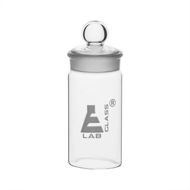 Weighing bottle-Tall form, borosilicate glass with interchangeable ground stopper, cap. 60ml, OD 40mm, height 80mm - eiscoindustrial