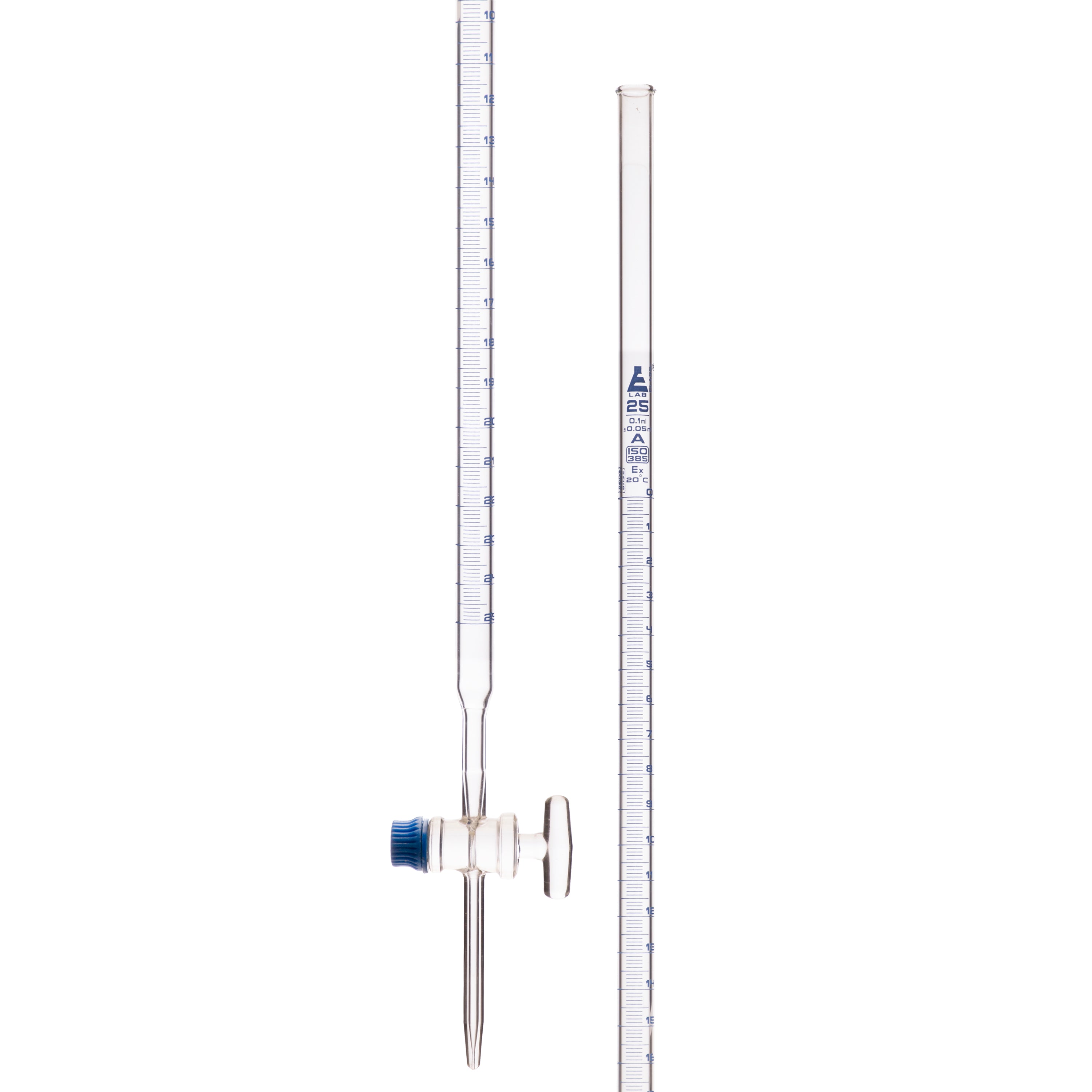 Burettes - Glass Key Capacity 25ml Sub. Div.0.05ml Tolerance ± 0.03ml, class-A, White Graduation - eiscoindustrial