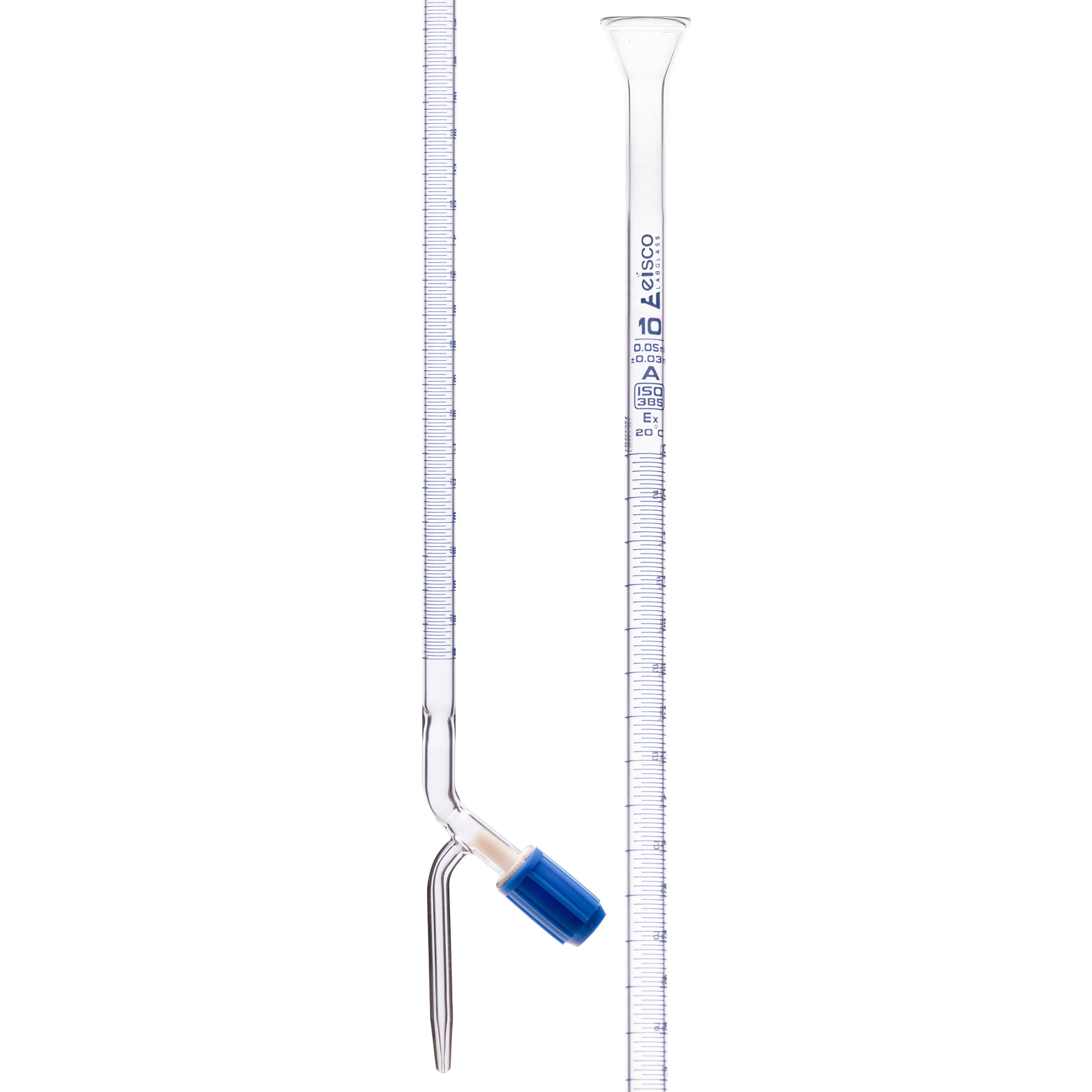 Burettes - PTFE Rotaflow stopcock, capacity 10ml, Sub. Div. 0.05ml Tolerance ± 0.03ml, class 'A', Blue Graduation - eiscoindustrial