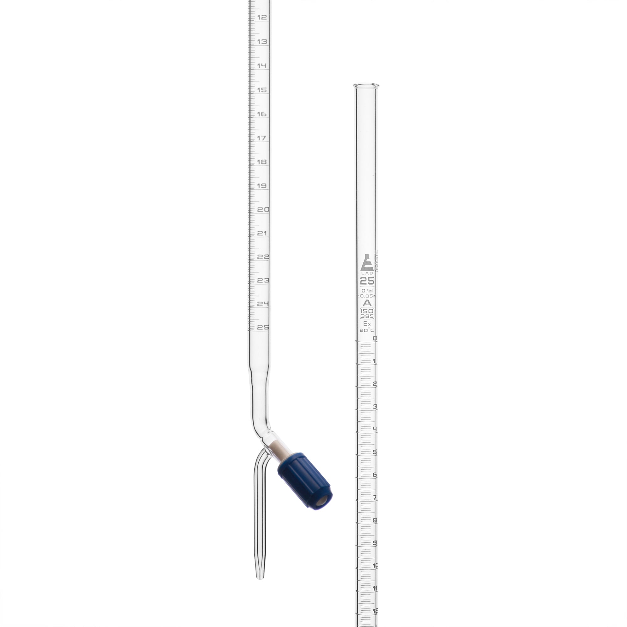 Burettes - PTFE Rotaflow stopcock, capacity 25ml, Sub. Div. 0.10ml Tolerance ± 0.05ml, class 'A', White Graduation - eiscoindustrial