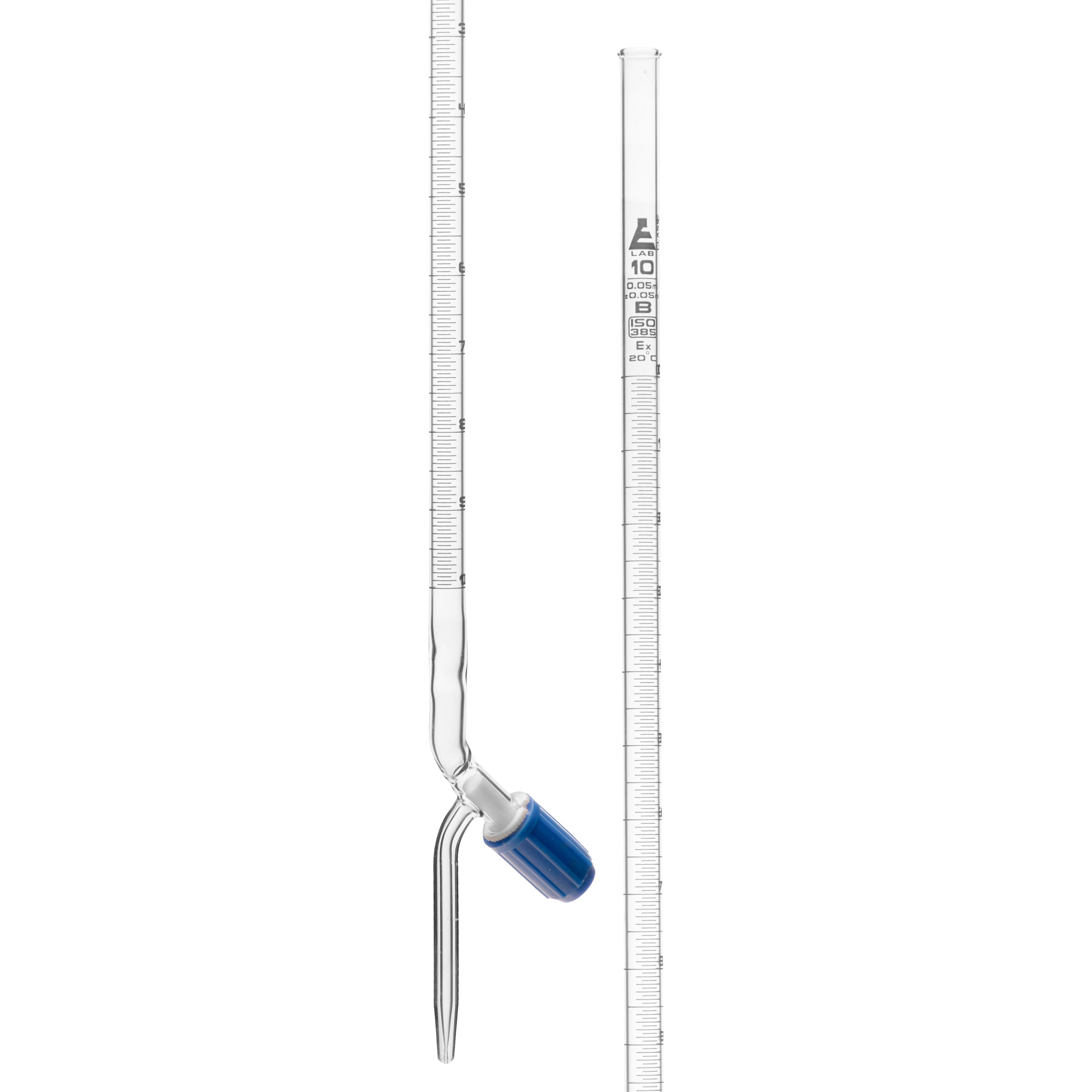 Burettes - PTFE Rotaflow stopcock, capacity 10ml, Sub. Div. 0.05ml Tolerance ± 0.05ml, class 'B', White Graduation - eiscoindustrial