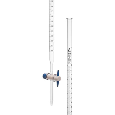 Burettes with straight bore interchangeable PTFE key stopcock, capacity 25ml, Sub. Div. 0.05ml Tolerance ± 0.03ml, class 'A', White Graduation - eiscoindustrial