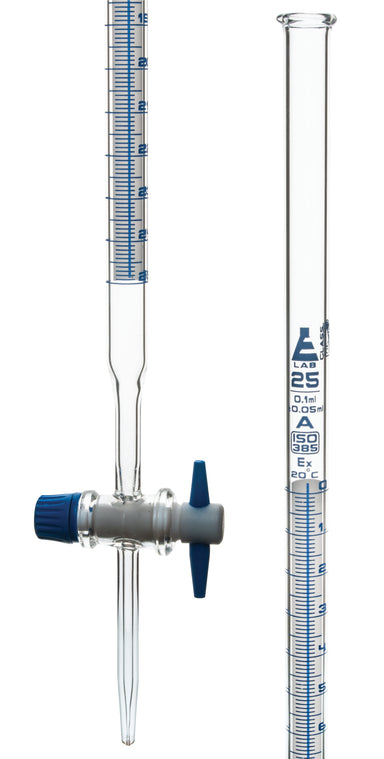 Burettes Schellbach-PTFE key stopcock, capacity 25ml, Sub. Div. 0.05ml Tolerance ± 0.03ml, class 'A' - eiscoindustrial