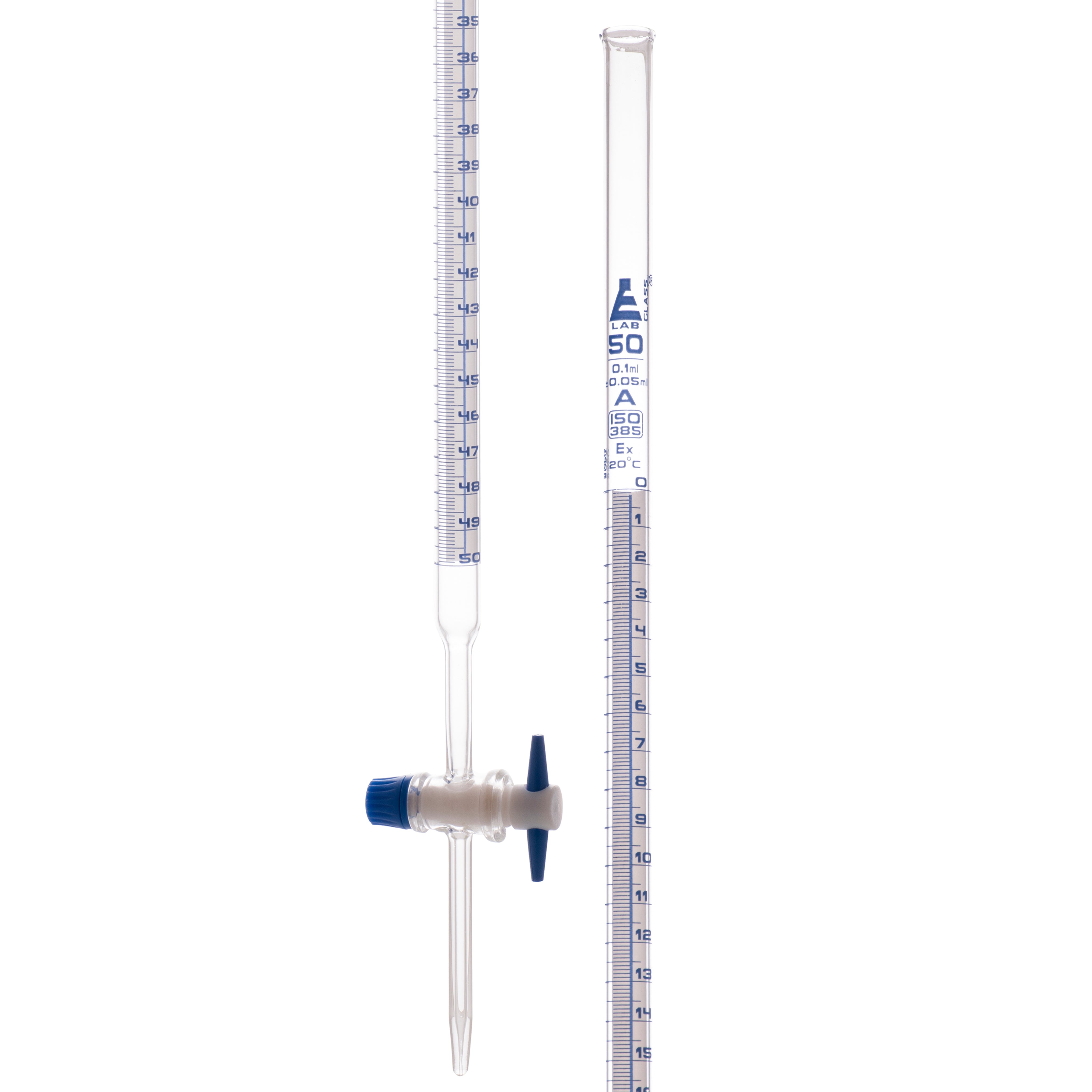 Burettes Schellbach-PTFE key stopcock, capacity 100ml, Sub. Div. 0.20ml Tolerance ± 0.10ml, class 'A' - eiscoindustrial