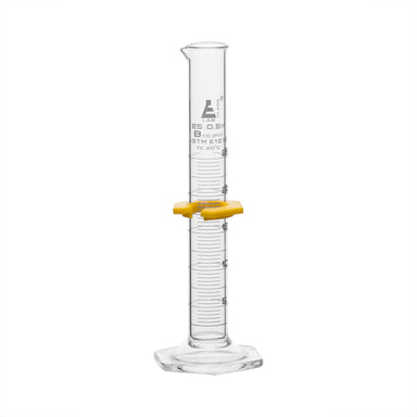 Cylinder Measuring Graduated, cap. 25ml., class 'B', glass hex. base,with protective guard & spout, borosilicate glass, white Graduation. As per ASTM E1272 std. - eiscoindustrial