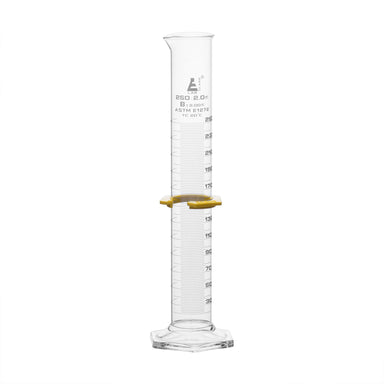 Cylinder Measuring Graduated, cap. 250ml., class 'B', glass hex. base,with protective guard & spout, borosilicate glass, white Graduation. As per ASTM E1272 std. - eiscoindustrial