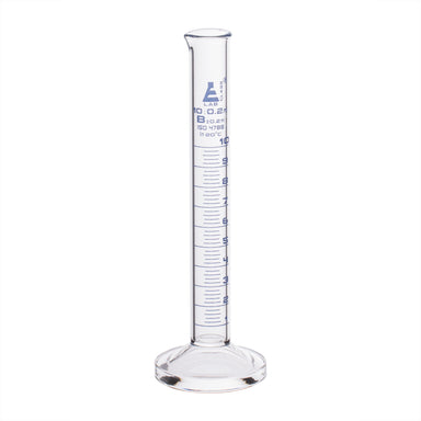 Cylinder Measuring Graduated, cap. 10ml, class 'B', round base with spout, borosilicate glass, Blue Graduation - eiscoindustrial