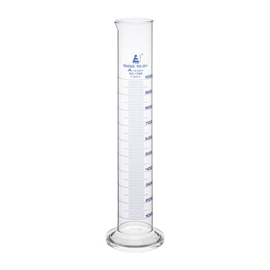 Cylinder Measuring Graduated, cap. 1000ml., class 'A', round base with spout, borosilicate glass, Blue Graduation - eiscoindustrial