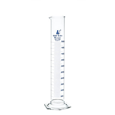 Cylinder Measuring Graduated, cap. 500ml., class 'B', Hex. base with spout, borosilicate glass, Blue Graduation - eiscoindustrial