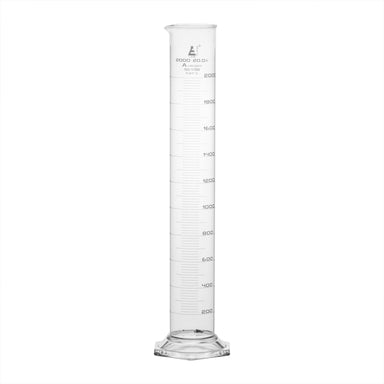 Cylinder Measuring Graduated, cap. 2000ml., class 'A', Hex. base with spout, borosilicate glass, White Graduation - eiscoindustrial