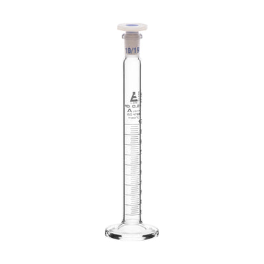 Cylinder Mixing Graduated, cap. 10ml., class 'A', glass round base, complete with interchangeable Glass stopper, borosilicate glass, White Graduation - eiscoindustrial