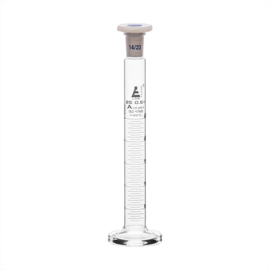 Cylinder Mixing Graduated, cap. 25ml., class 'A', glass round base, complete with interchangeable Glass stopper, borosilicate glass, White Graduation - eiscoindustrial