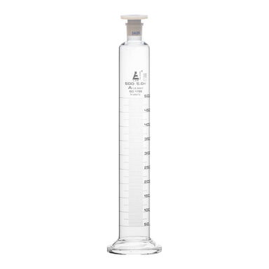 Cylinder Mixing Graduated, cap. 500ml., class 'A', glass round base, complete with interchangeable Glass stopper, borosilicate glass, White Graduation - eiscoindustrial