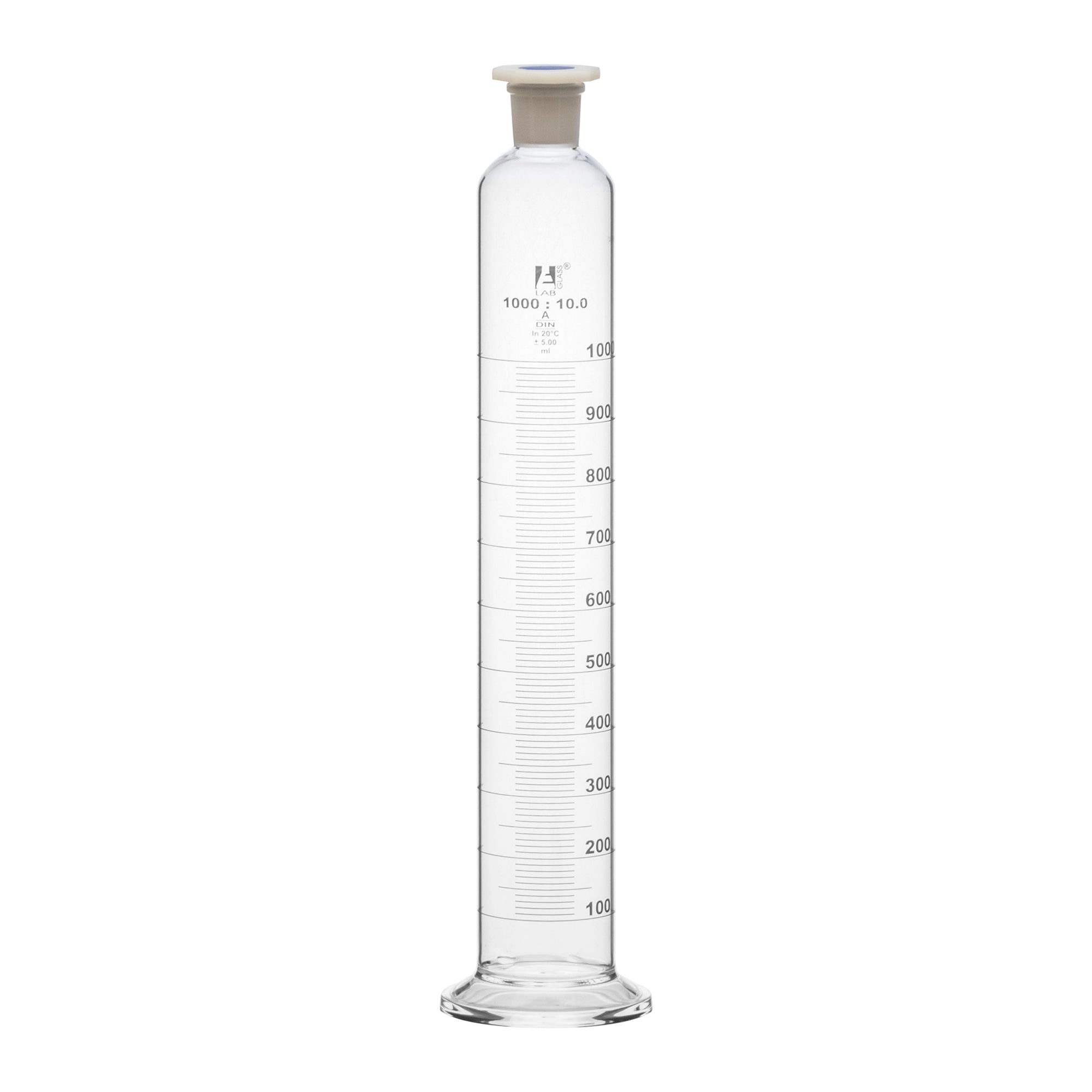 Cylinder Mixing Graduated, cap. 1000ml., class 'A', glass round base, complete with interchangeable Glass stopper, borosilicate glass, White Graduation - eiscoindustrial