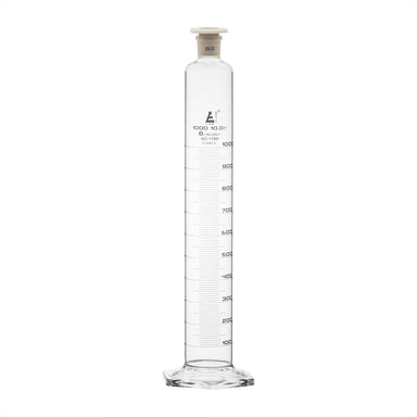 Cylinder Mixing Graduated, cap. 1000ml., class 'B', glass hex. base, complete with interchangeable Glass stopper, borosilicate glass, White Graduation - eiscoindustrial