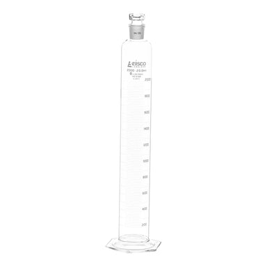 Cylinder Mixing Graduated, cap. 2000ml., class 'B', glass hex. base, complete with interchangeable Glass stopper, borosilicate glass, White Graduation - eiscoindustrial