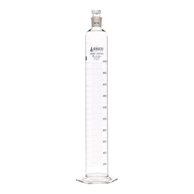 Cylinder Mixing Graduated, cap. 2000ml., class 'A', glass hex. base, complete with interchangeable Glass stopper, borosilicate glass, Blue Graduation - eiscoindustrial