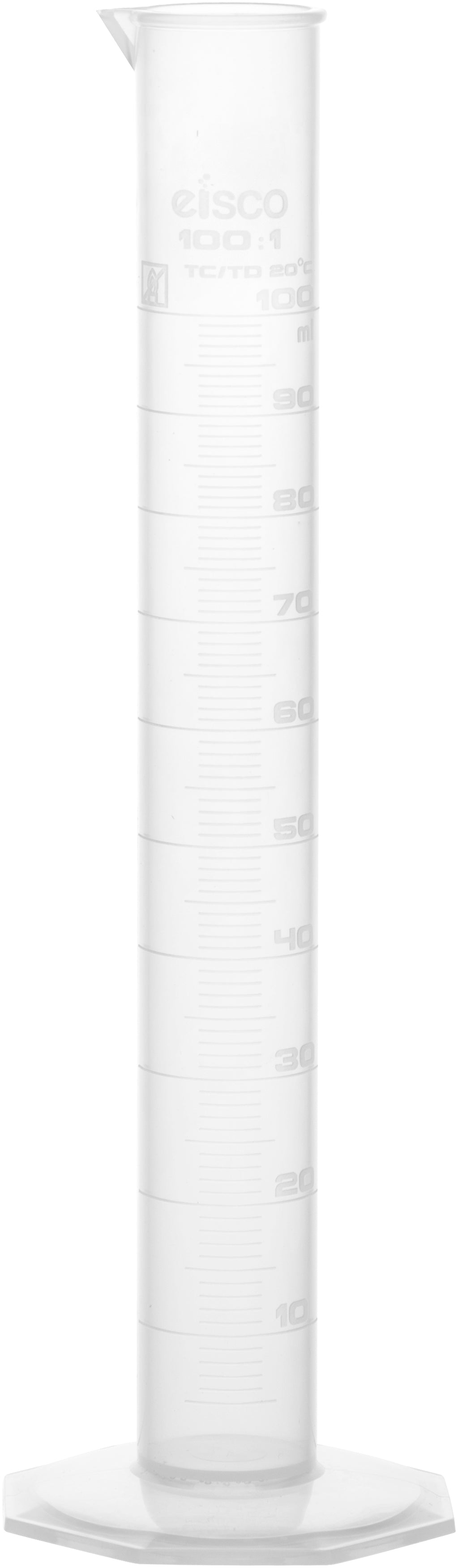 Cylinder Measuring Graduated-Octagonal base, cap. 100ml, Class B,Polypropylene - eiscoindustrial