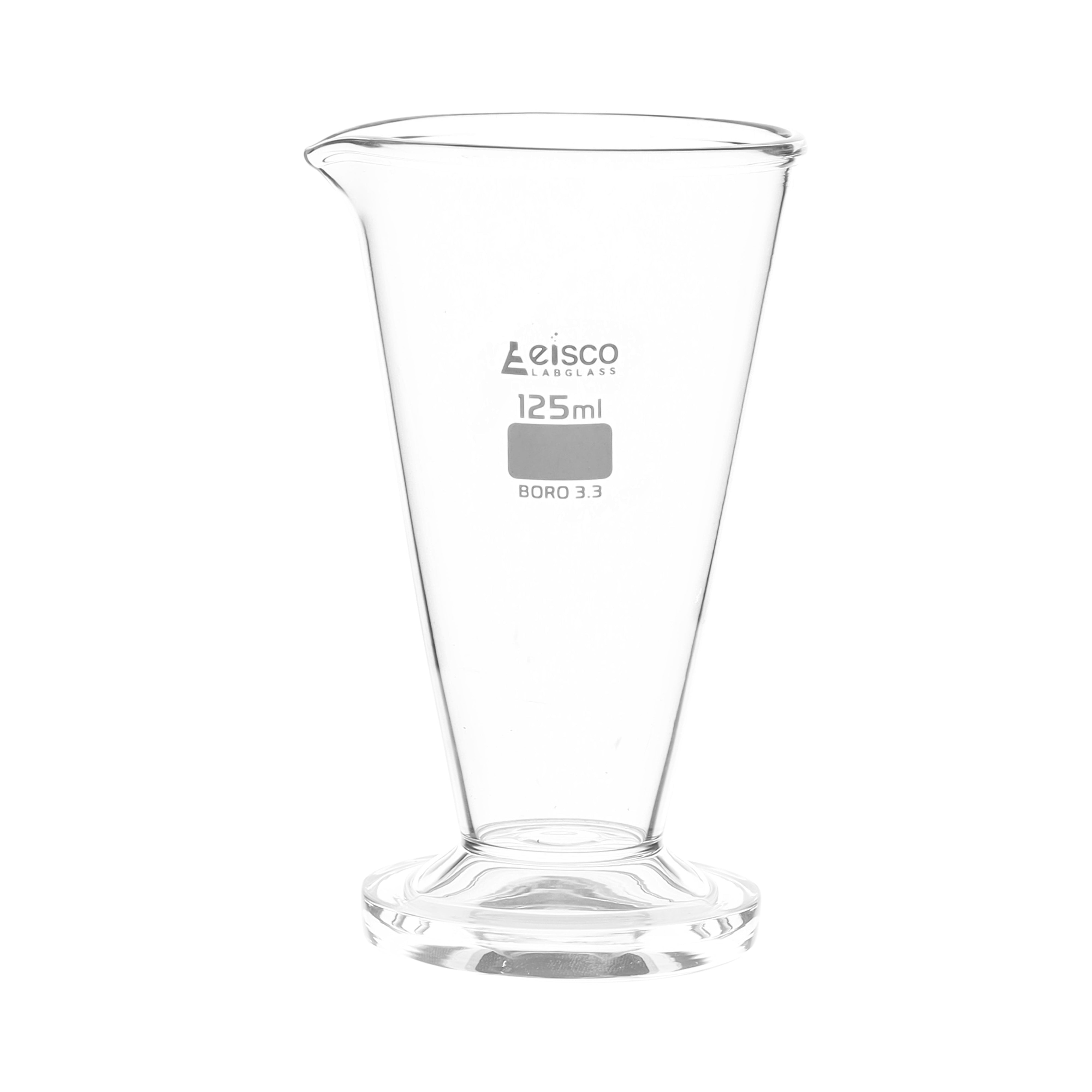 Conical Measures 125ml., borosilicate glass, ungraduated with glass base and spout - eiscoindustrial