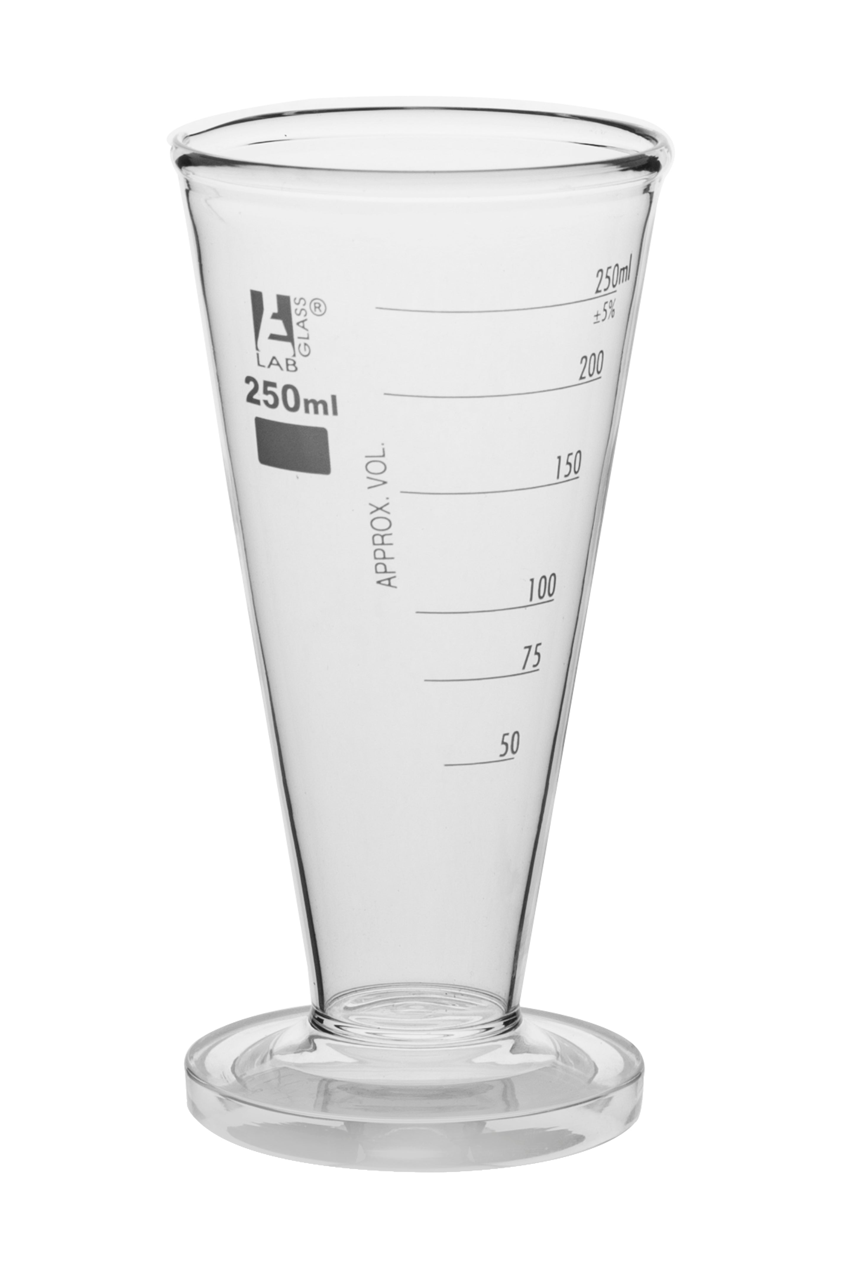 Conical Measures 250ml., borosilicate glass, ungraduated with glass base and spout - eiscoindustrial