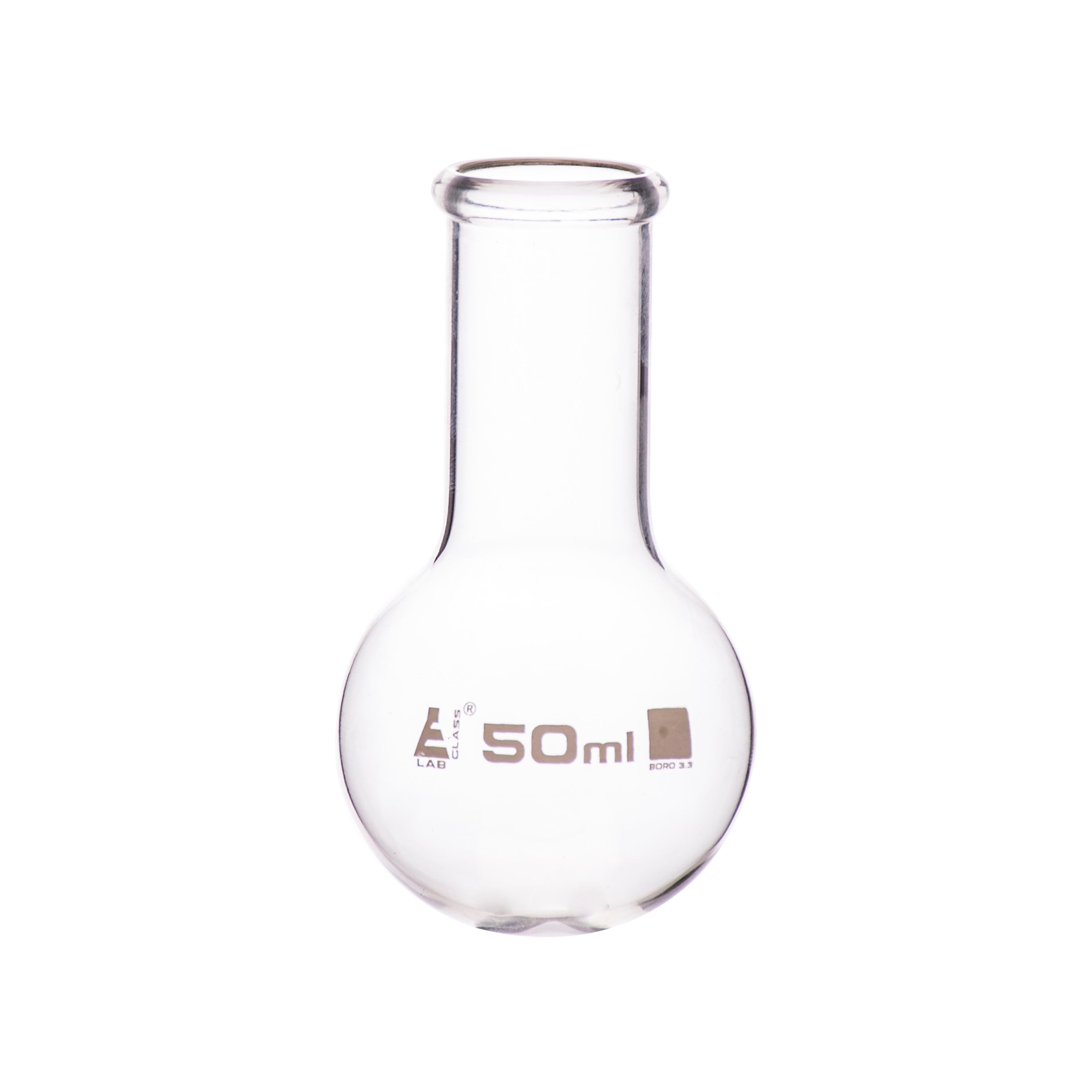 Flask Boiling 50ml, round bottom, narrow neck, borosilicate glass - eiscoindustrial