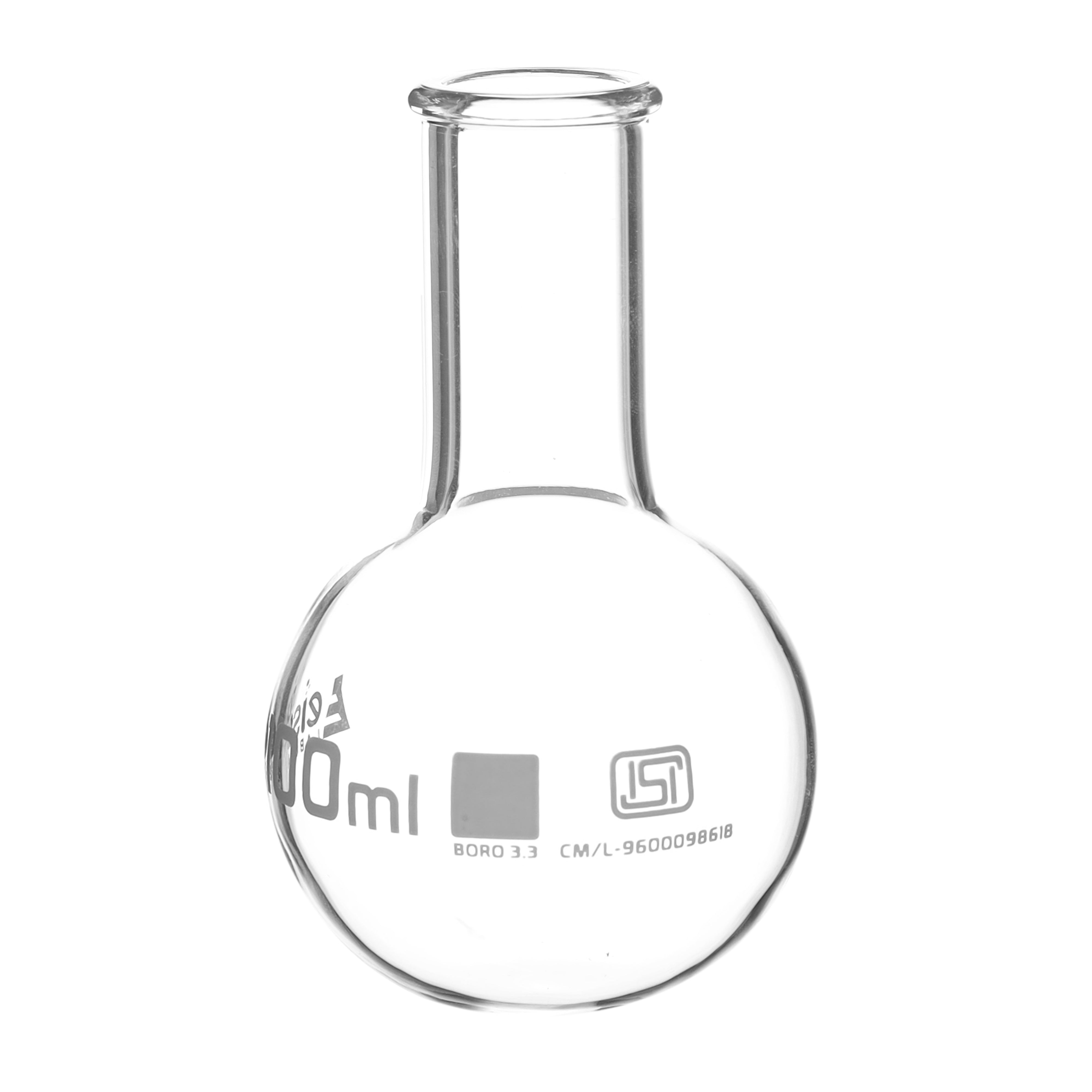 Flask Boiling 100ml, round bottom, narrow neck, borosilicate glass ISI