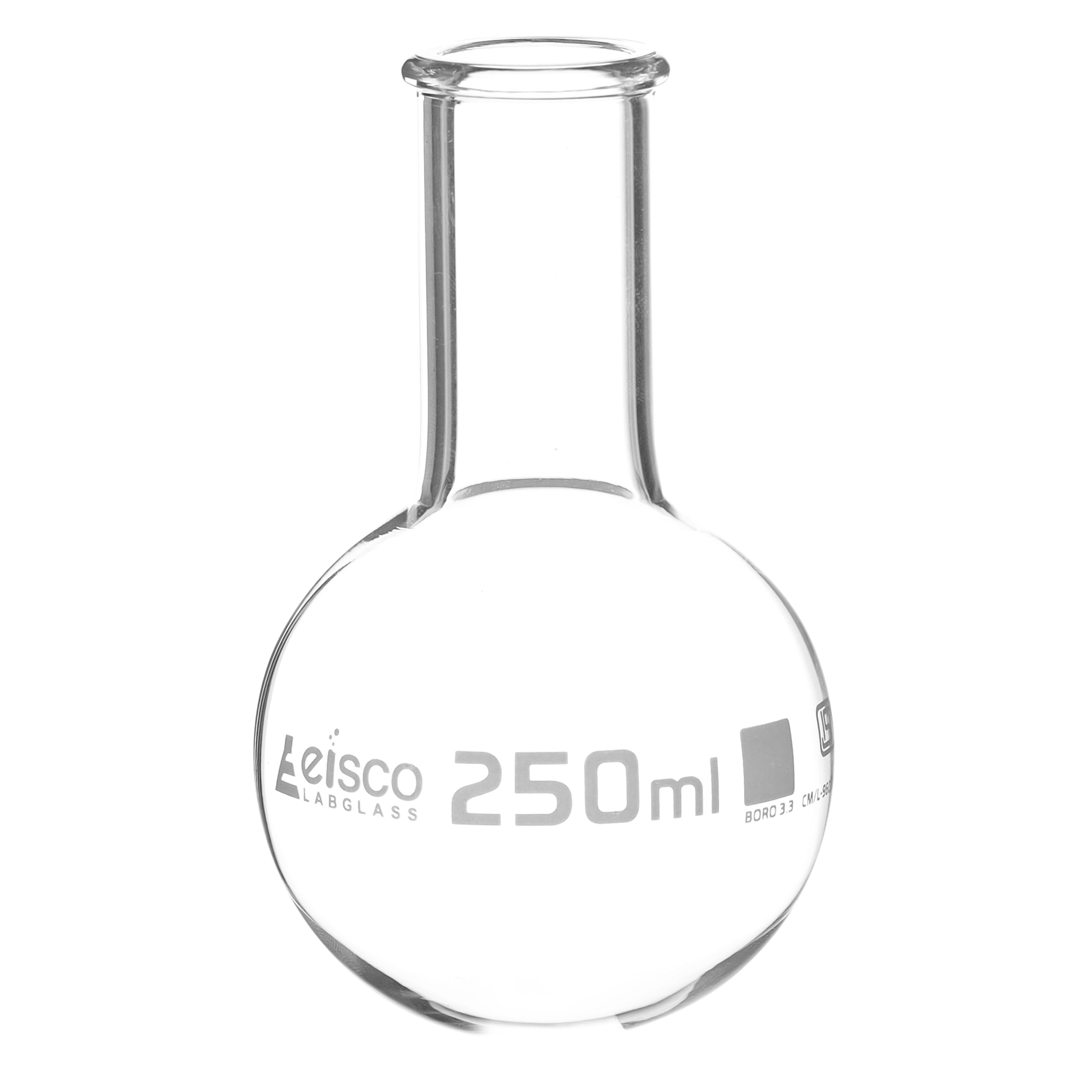 Flask Boiling 250ml, round bottom, narrow neck, borosilicate glass ISI