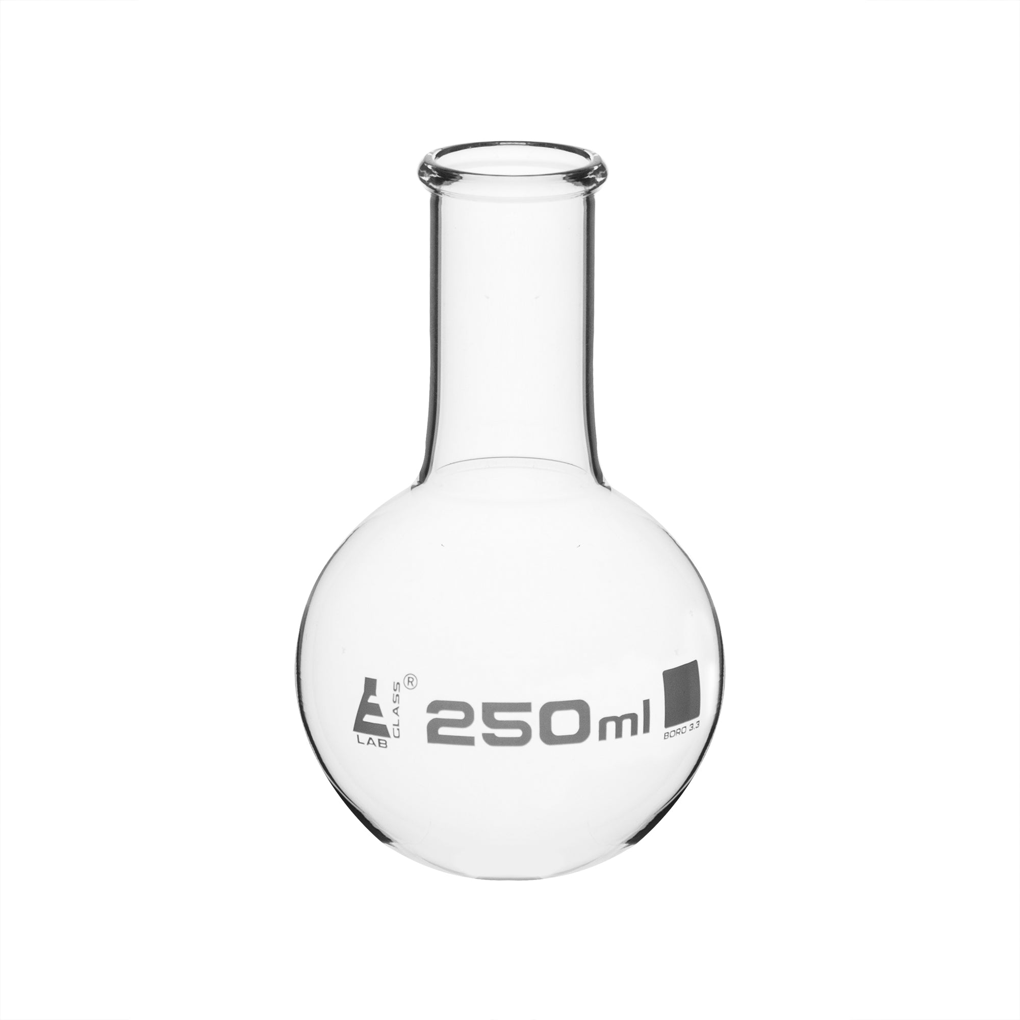 Flask Boiling 250ml, round bottom, narrow neck, borosilicate glass - eiscoindustrial