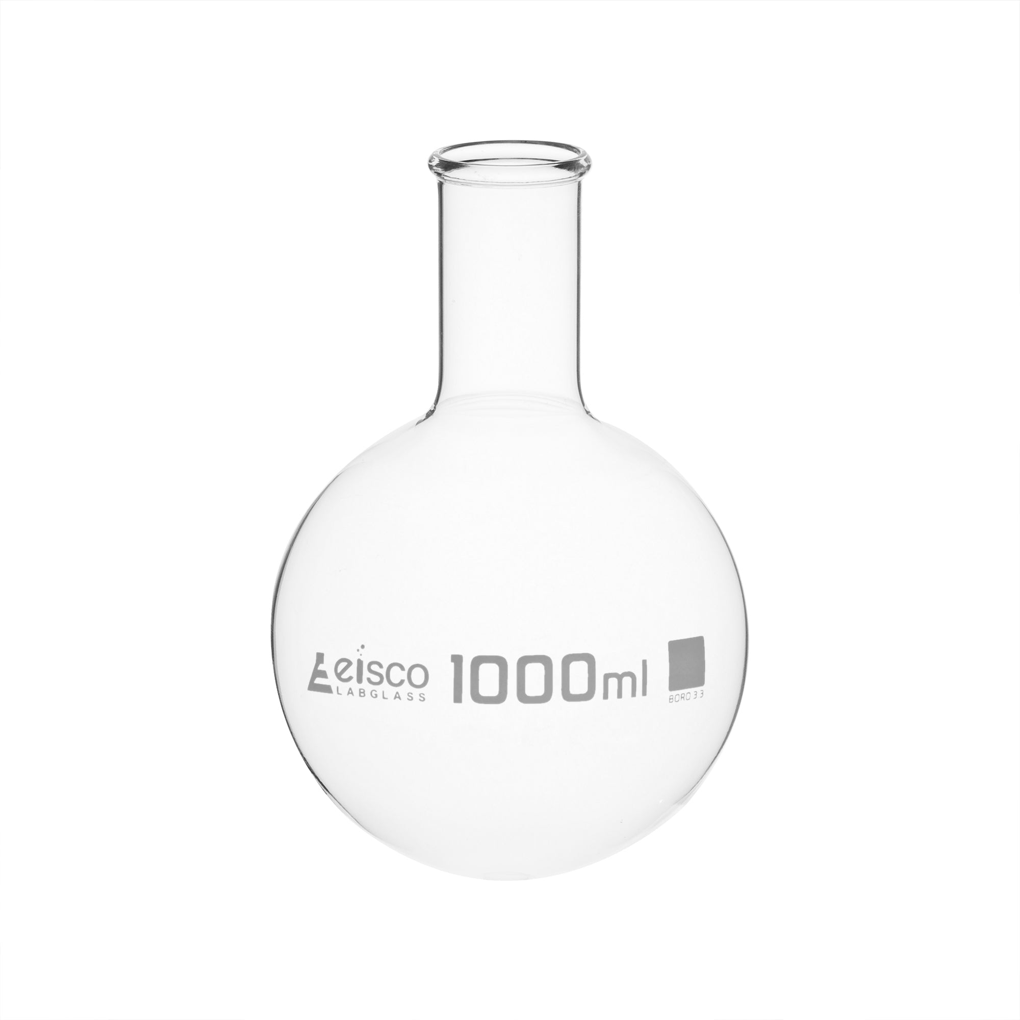 Flask Boiling 1000ml, round bottom, narrow neck, borosilicate glass - eiscoindustrial