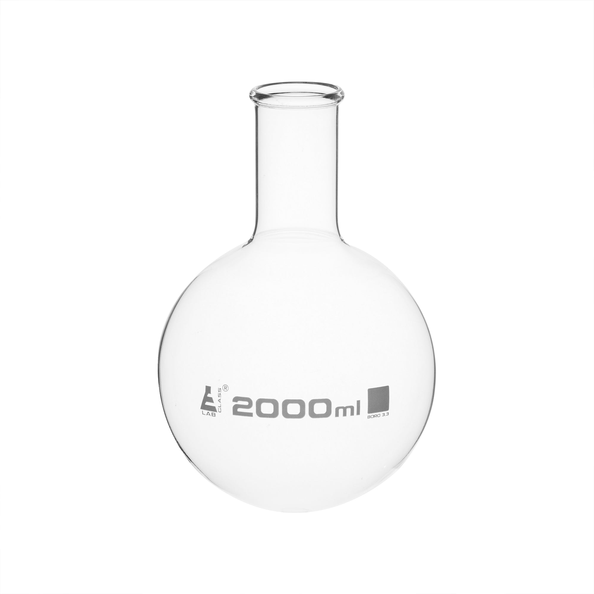 Flask Boiling 2000ml, round bottom, narrow neck, borosilicate glass - eiscoindustrial