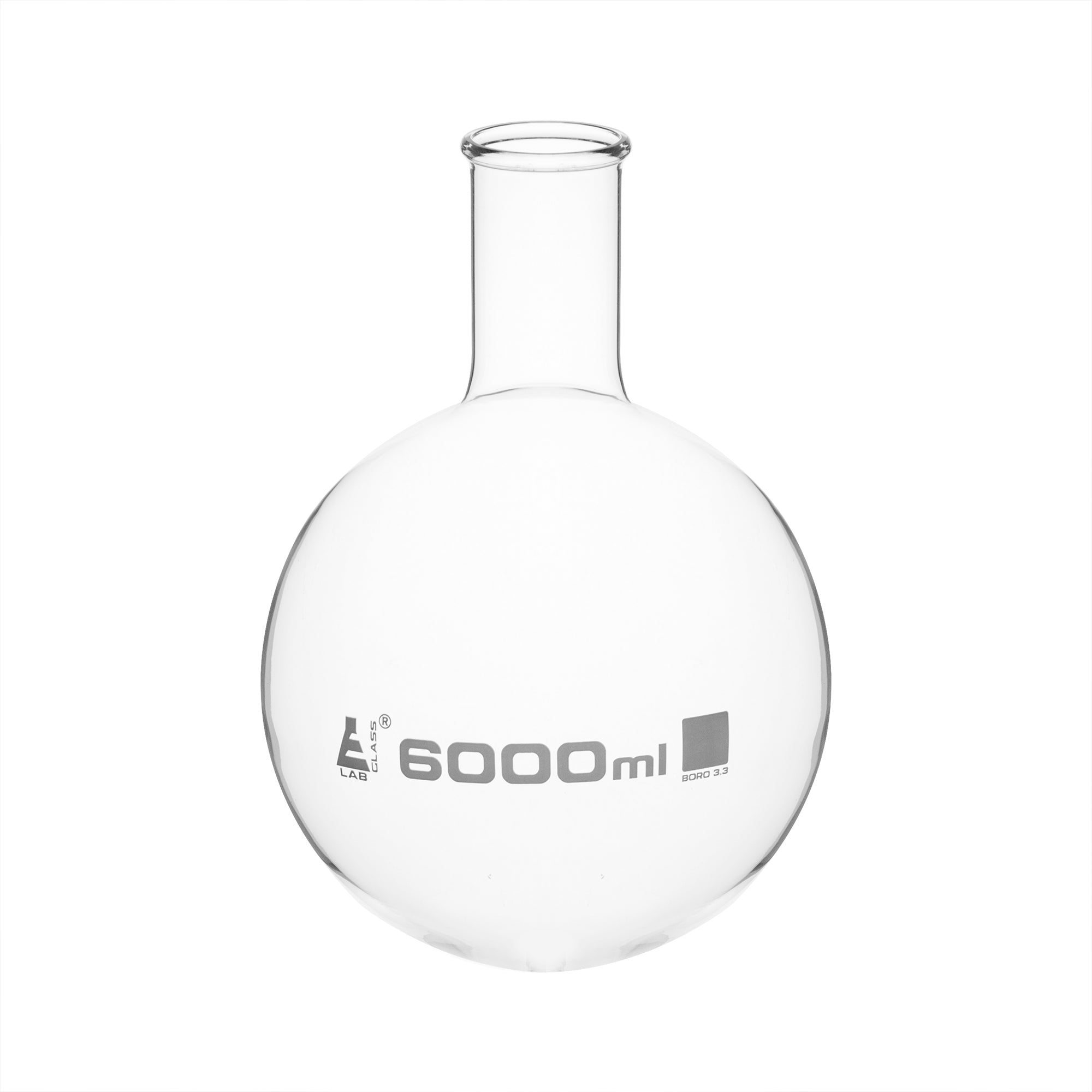 Flask Boiling 6000ml, round bottom, narrow neck, borosilicate glass - eiscoindustrial